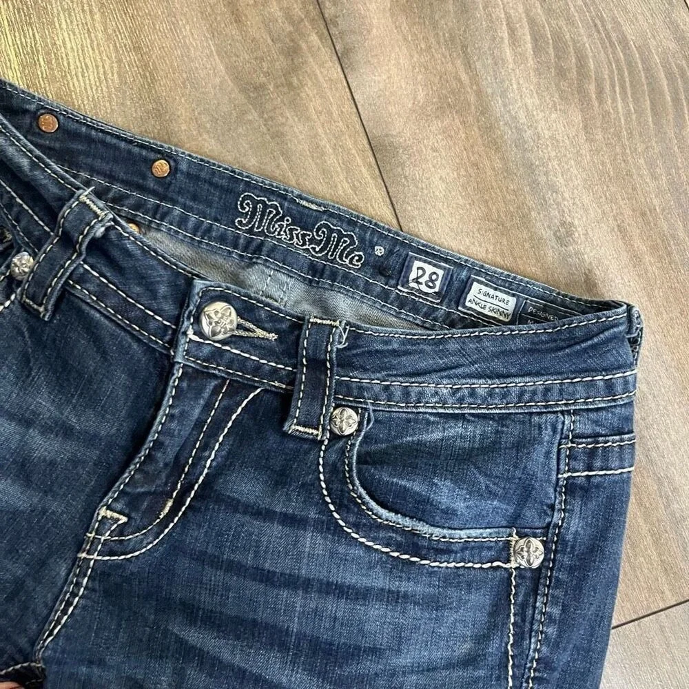 Miss Me Signature Ankle Skinny Jeans Blue Denim Embellished Size 28 JP8241S‎